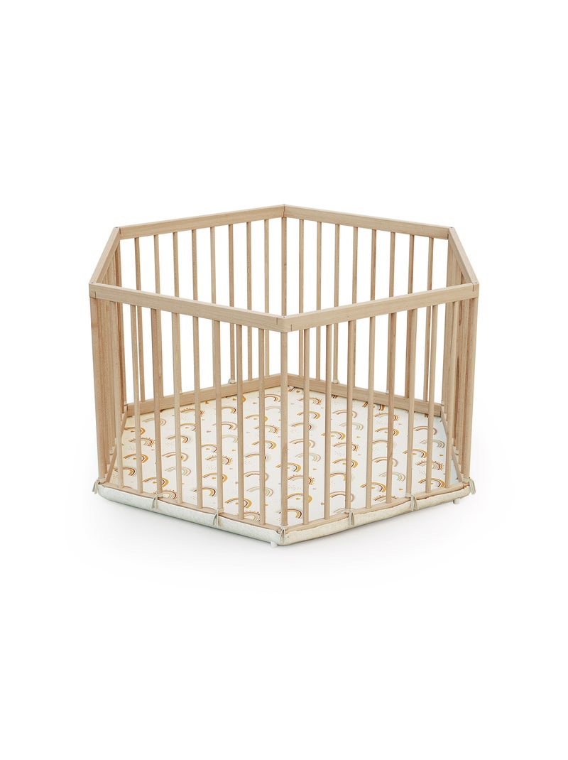 WEBABY - Parque infantil hexagonal de madera ALVEO - 125 x 109 x 65 cm Beige - Kiabi