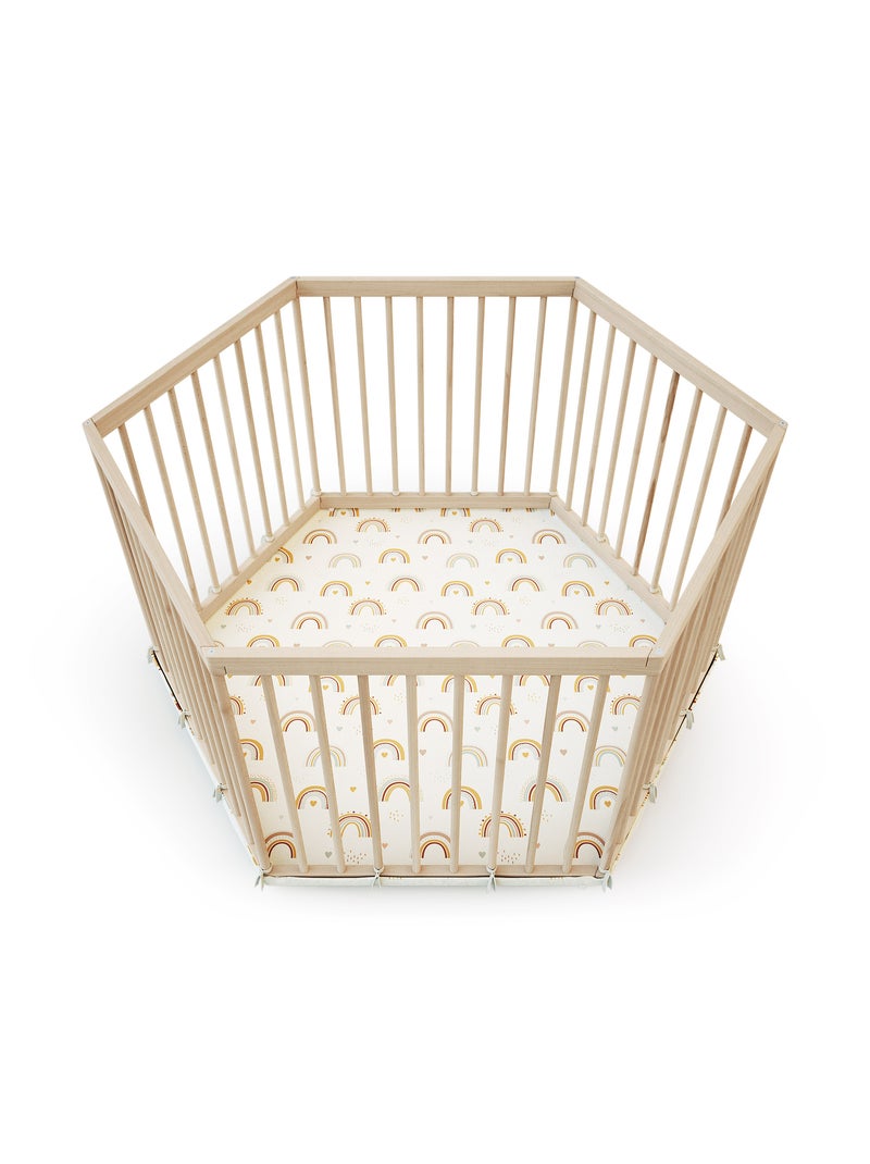 WEBABY - Parque infantil hexagonal de madera ALVEO - 125 x 109 x 65 cm Beige - Kiabi