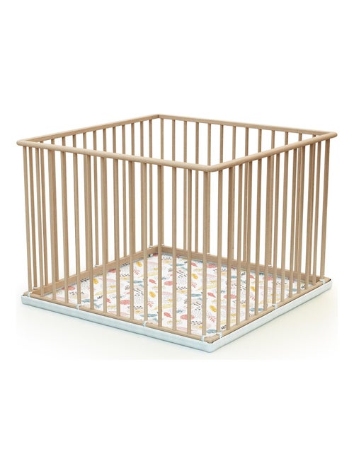 WEBABY - Parque infantil madera CUBO - Haya Cruda - 100 x 100 cm - Kiabi