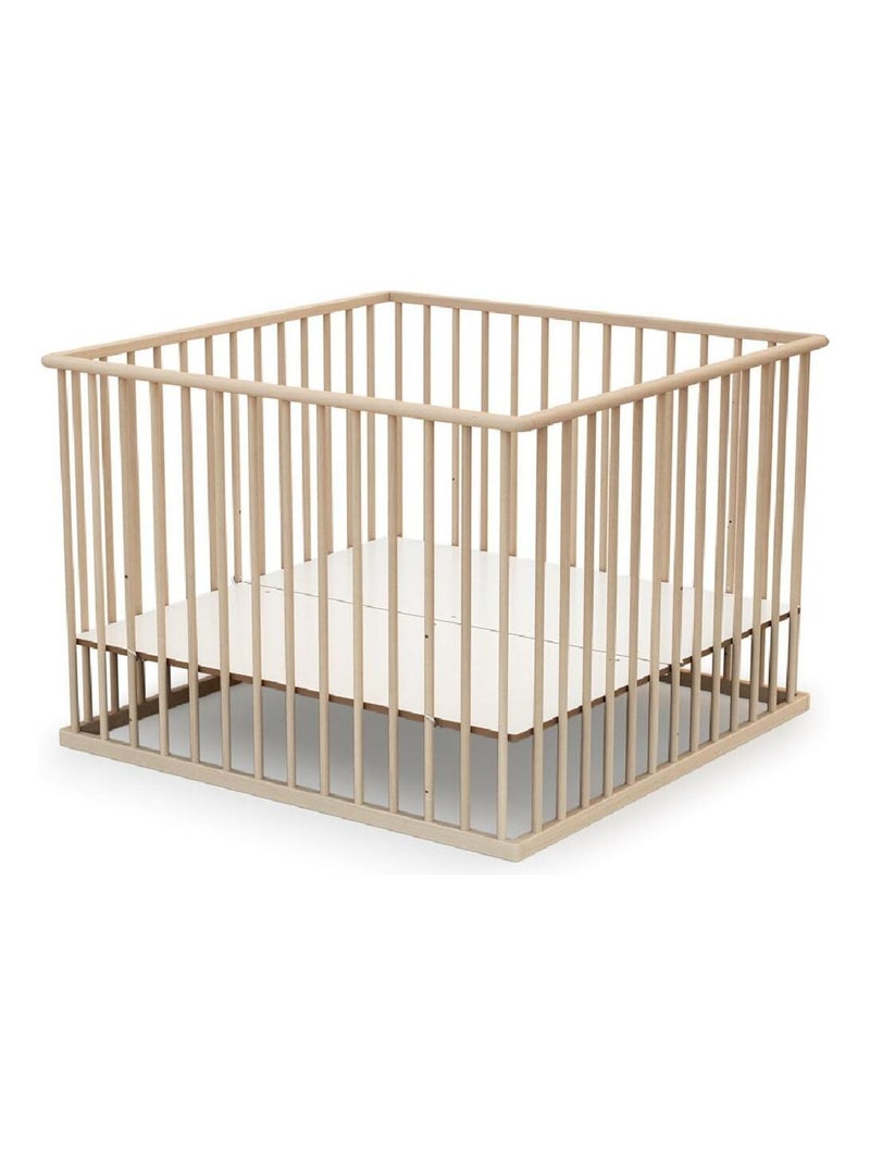 WEBABY - Parque infantil madera CUBO - Haya Cruda - 100 x 100 cm Marrón avellana - Kiabi