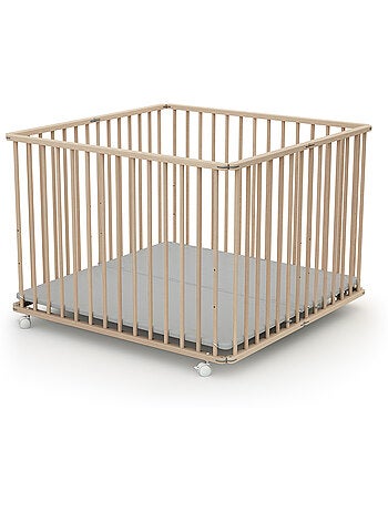 WEBABY - Parque infantil plegable madera CALI - Haya Cruda - 100 x 100 cm