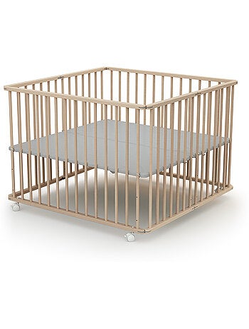 WEBABY - Parque infantil plegable madera CALI - Haya Cruda - 100 x 100 cm