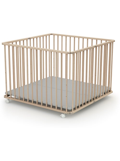 WEBABY - Parque infantil plegable madera CALI - Haya Cruda - 100 x 100 cm - Kiabi