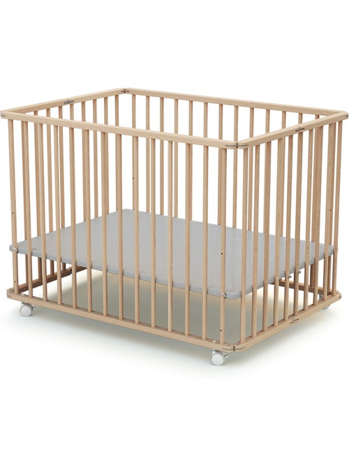WEBABY - Parque infantil plegable madera CALI - Haya Cruda - 100 x 100 cm - Kiabi