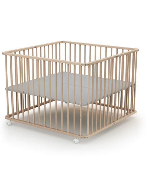 WEBABY - Parque infantil plegable madera CALI - Haya Cruda - 100 x 100 cm - Kiabi