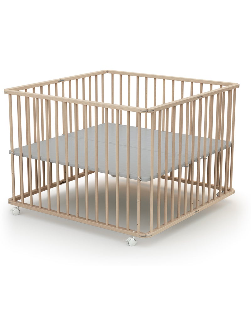 WEBABY - Parque infantil plegable madera CALI - Haya Cruda - 100 x 100 cm Marrón avellana - Kiabi