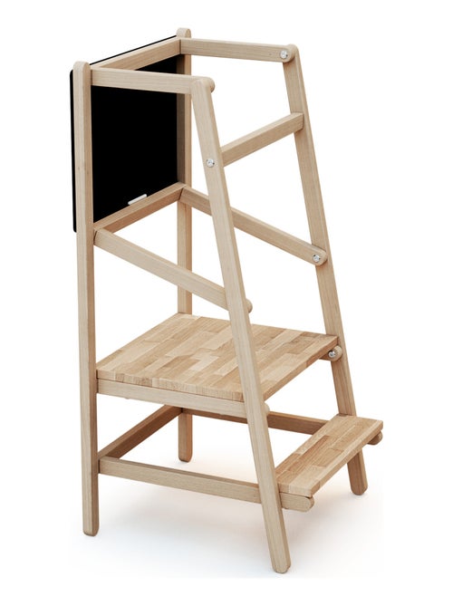 WEBABY - Torre de aprendizaje/observación con pizarra para niños madera - Haya Cruda/Gris grafito - Kiabi