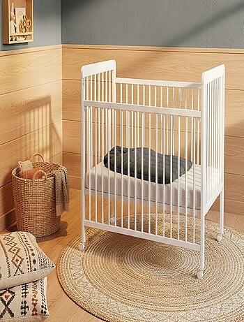 WEBABY -Cuna bebé madera con barrera deslizante para bebés 60x120 LIVO Blanca
