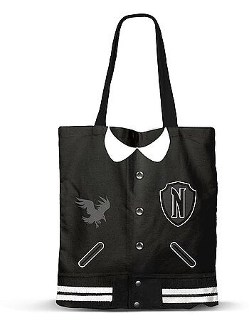 Wednesday Miércoles Varsity Bolsa de la Compra Shopping Bag, Negro