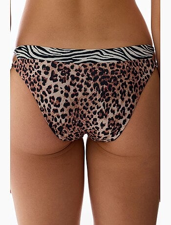 Wild braga de bikini con laterales superpuestos y estampado de leopardo, tiro medio penti