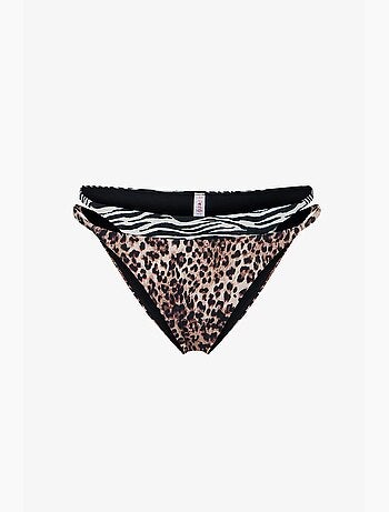 Wild braga de bikini con laterales superpuestos y estampado de leopardo, tiro medio penti