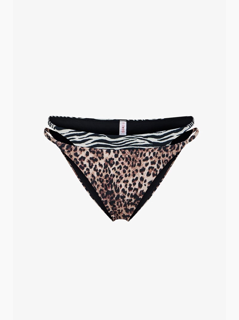 Wild braga de bikini con laterales superpuestos y estampado de leopardo, tiro medio penti Negro Blanco - Kiabi