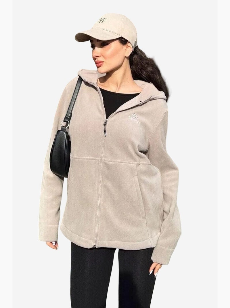 Women's sudadera afelpada con capucha y cremallera frontal tommy Beige arcilla - Kiabi