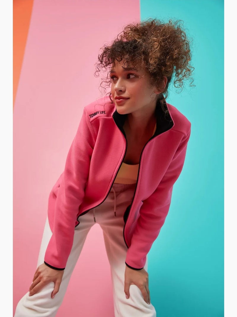 Women's sudadera afelpada con cremallera frontal tommy Rosa fluo/Solinotes - Kiabi