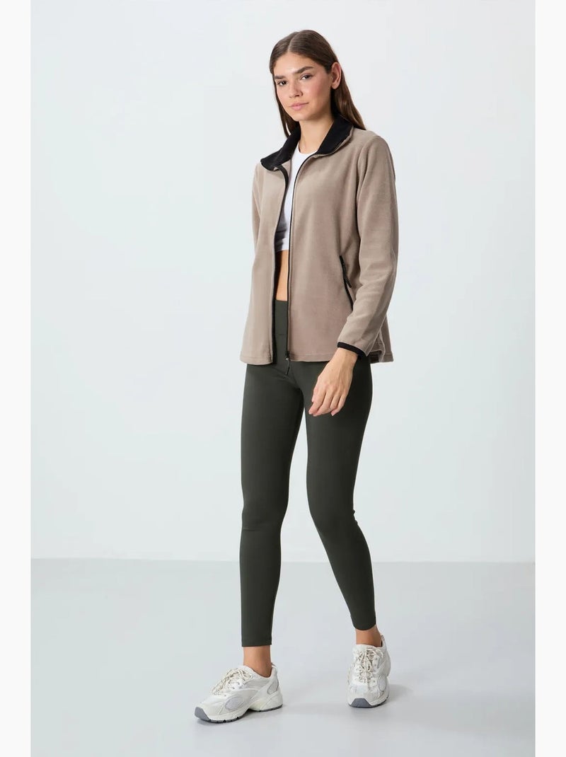 Women's sudadera de felpa con cremallera tommy Beige arcilla - Kiabi