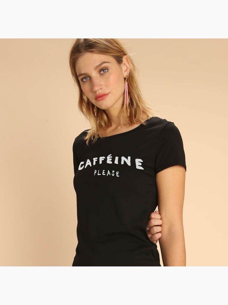 Wooop - Camiseta Mujer - CAFFEINE PLEASE - Negro - Mujer - 12.90€ - Kiabi
