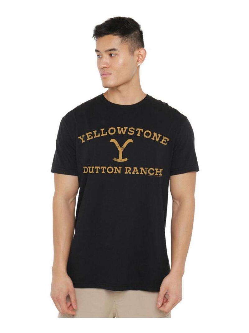 Yellowstone - Camiseta Logotipo Curvado para Hombre Negro - Kiabi
