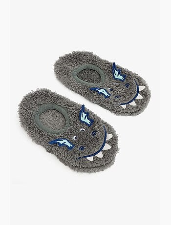 Zapatilla de casa infantil con bordado de dragón, accesorio y suela antideslizante penti
