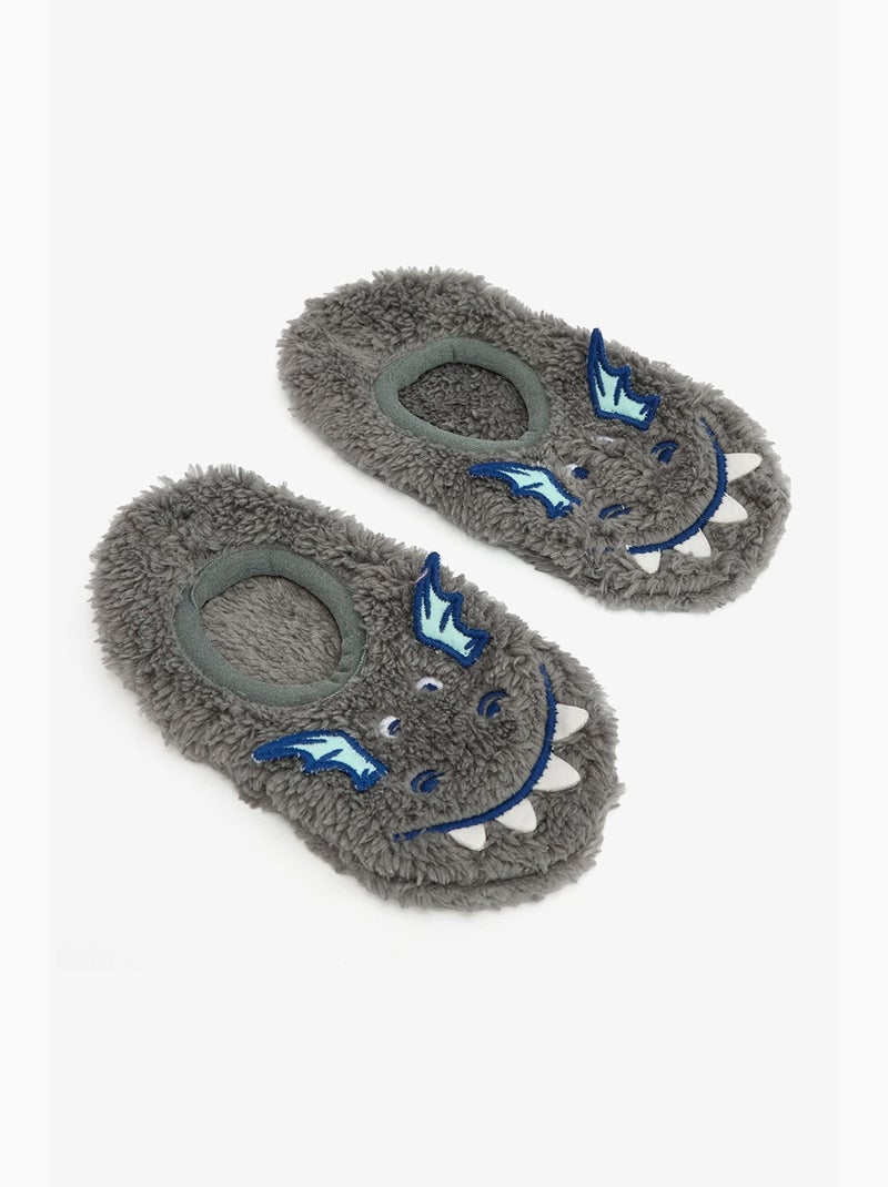 Zapatilla de casa infantil con bordado de dragón, accesorio y suela antideslizante penti Gris negro - Kiabi