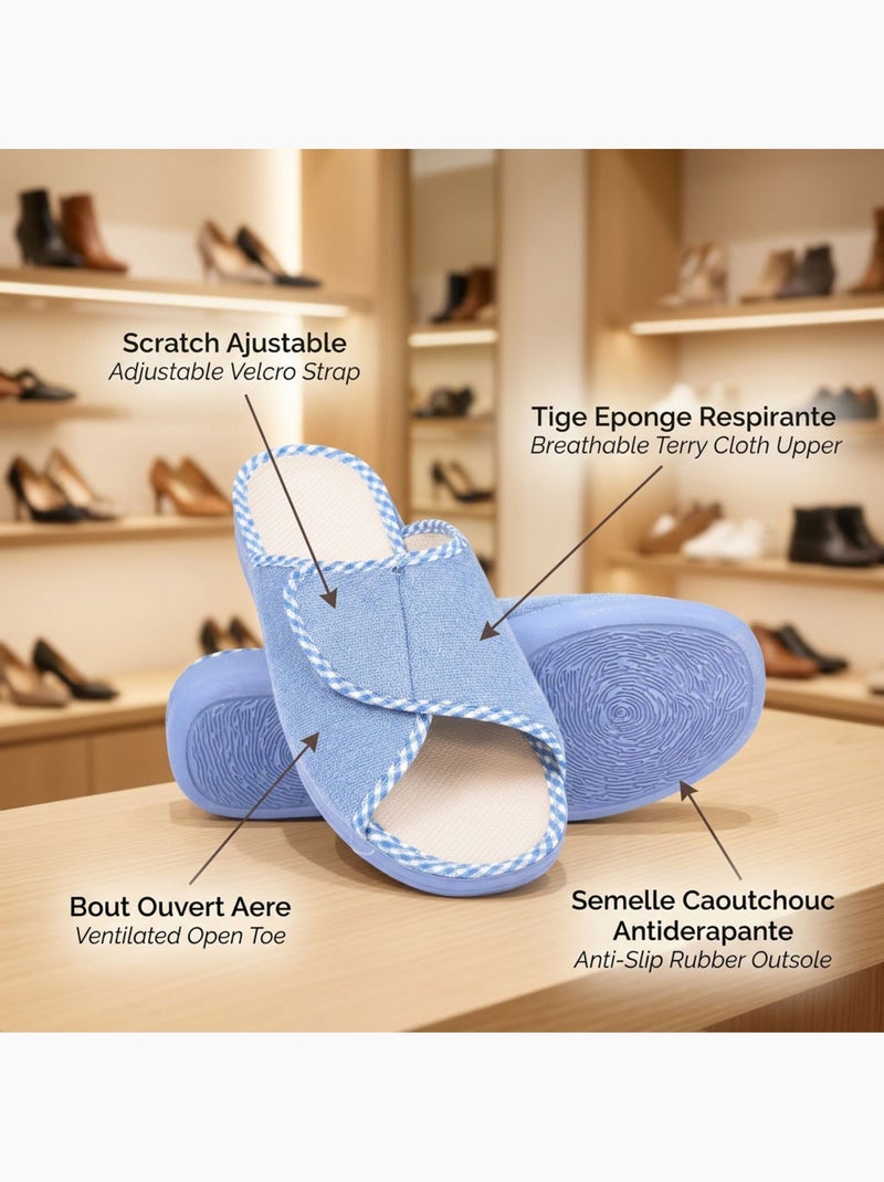 Zapatilla de casa mula mujer esponja scratch ajustable OZABI Azul cielo - Kiabi