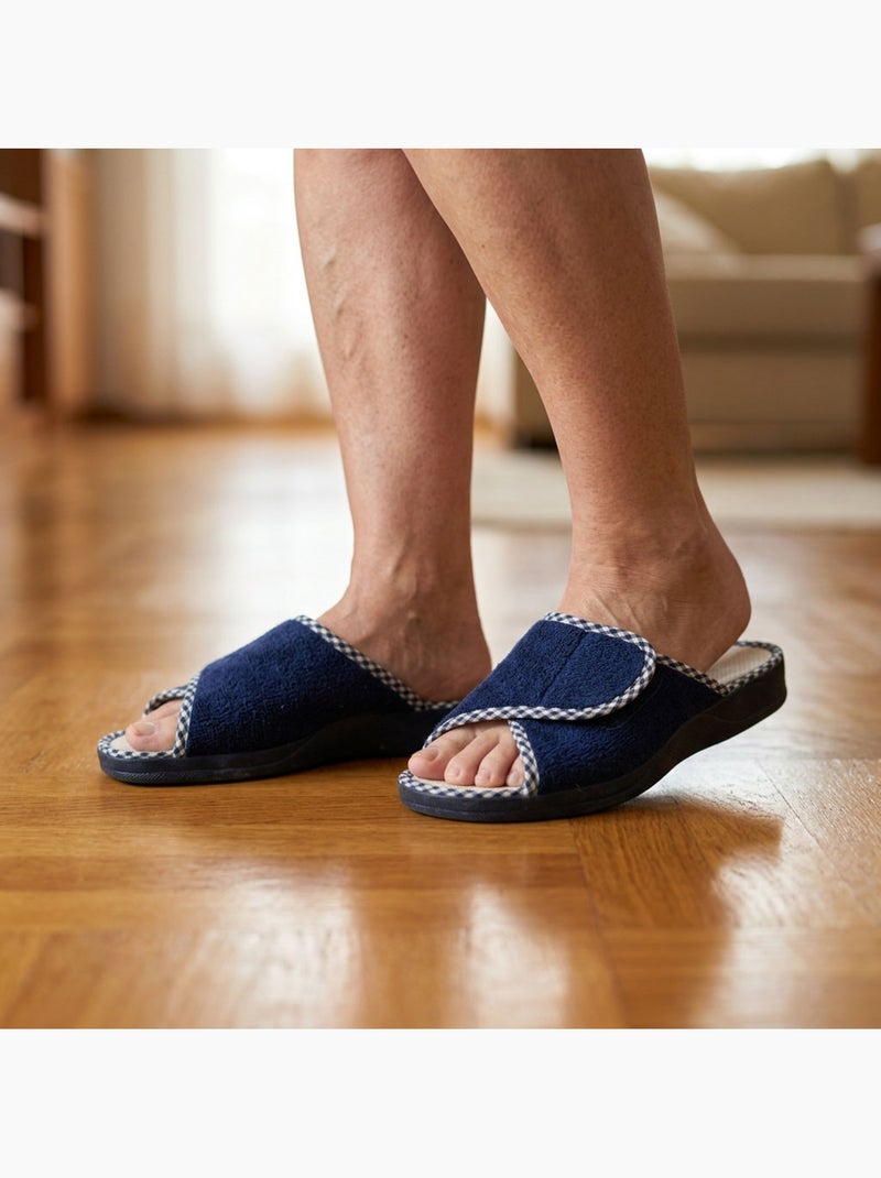 Zapatilla de casa mula mujer esponja scratch ajustable OZABI Azul marino - Kiabi