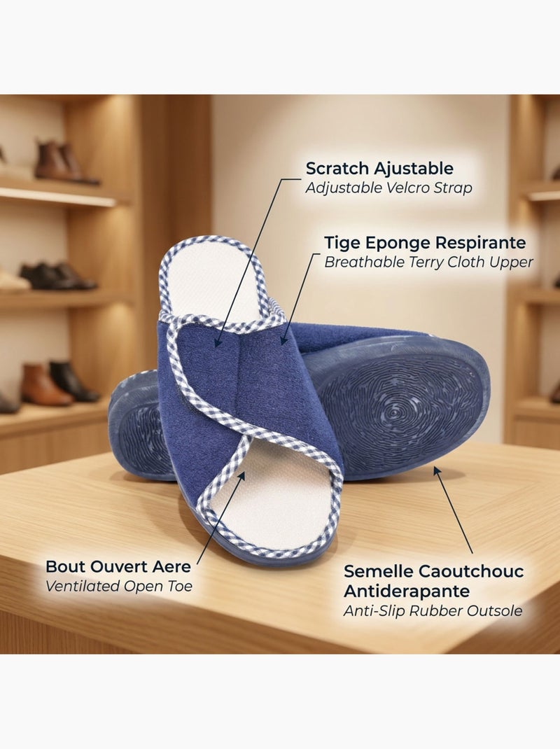 Zapatilla de casa mula mujer esponja scratch ajustable OZABI Azul marino - Kiabi