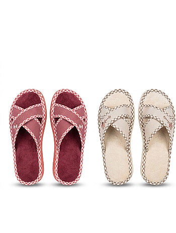 Zapatilla de casa mule mujer pack 2 pares sangles cruzadas estampado OZABI