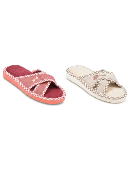 Zapatilla de casa mule mujer pack 2 pares sangles cruzadas estampado OZABI - Kiabi Zapatilla de casa mule mujer pack 2 pares sangles cruzadas estampado OZABI - Kiabi