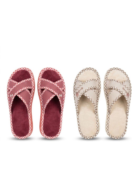 Zapatilla de casa mule mujer pack 2 pares sangles cruzadas estampado OZABI - Kiabi Zapatilla de casa mule mujer pack 2 pares sangles cruzadas estampado OZABI - Kiabi