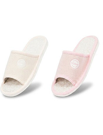 Zapatilla de casa Mule Mujer Pack 2 Pares Tela Gofrada Punta Abierta OZABI