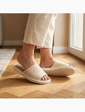 Zapatilla de casa Mule Mujer Pack 2 Pares Tela Gofrada Punta Abierta OZABI