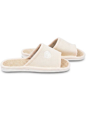 Zapatilla de casa Mule Mujer Pack 2 Pares Tela Gofrada Punta Abierta OZABI