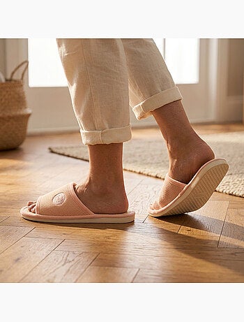 Zapatilla de casa Mule Mujer Pack 2 Pares Tela Gofrada Punta Abierta OZABI