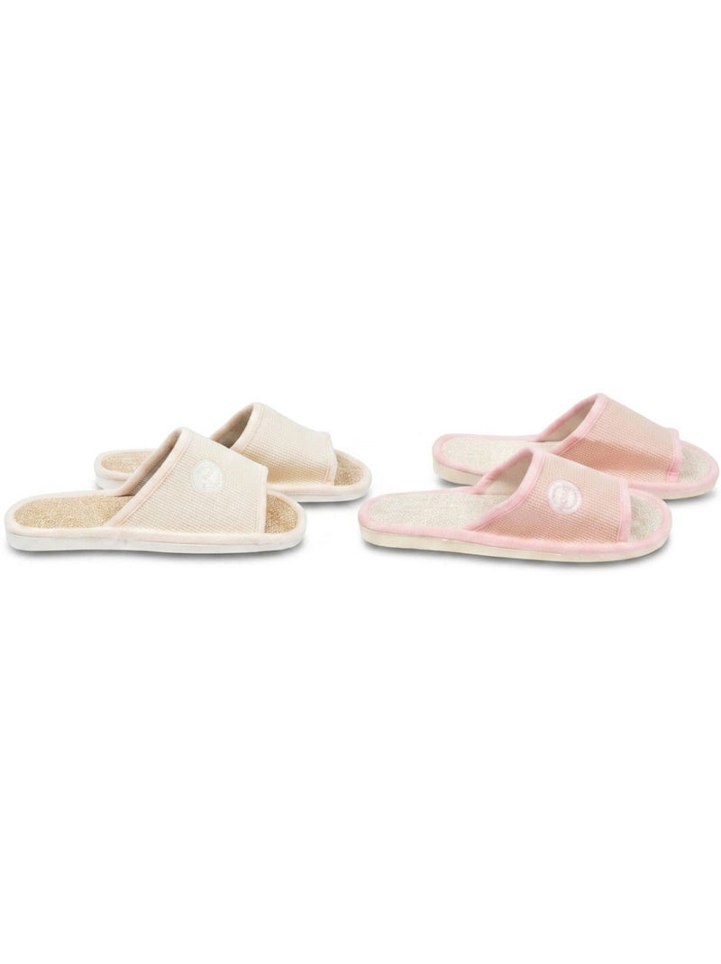 Zapatilla de casa Mule Mujer Pack 2 Pares Tela Gofrada Punta Abierta OZABI Azul escarchado - Kiabi