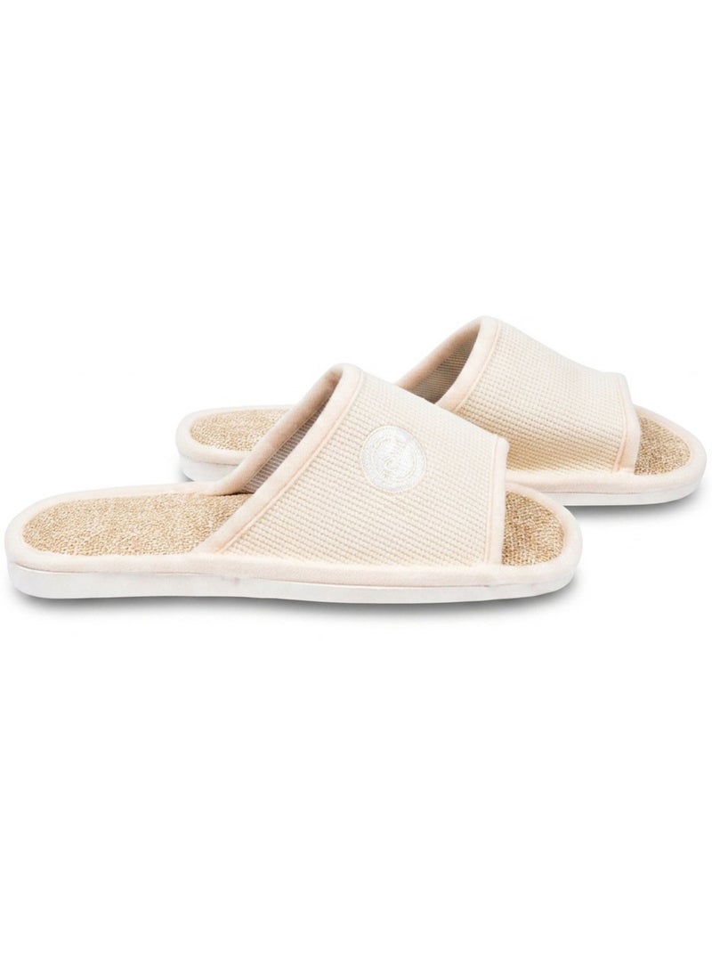 Zapatilla de casa Mule Mujer Pack 2 Pares Tela Gofrada Punta Abierta OZABI Azul escarchado - Kiabi