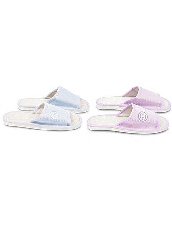 Zapatilla de casa Mule Mujer Pack 2 Pares Tela Gofrada Punta Abierta OZABI