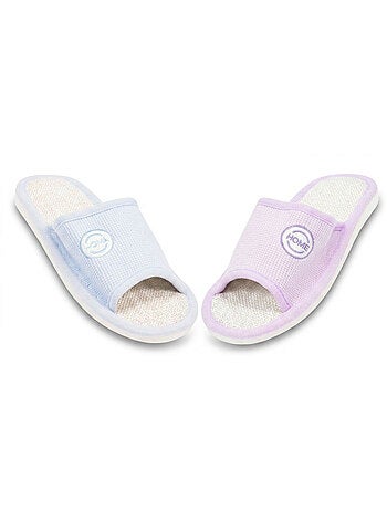 Zapatilla de casa Mule Mujer Pack 2 Pares Tela Gofrada Punta Abierta OZABI