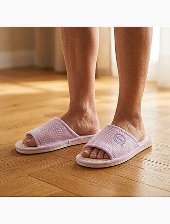 Zapatilla de casa Mule Mujer Pack 2 Pares Tela Gofrada Punta Abierta OZABI