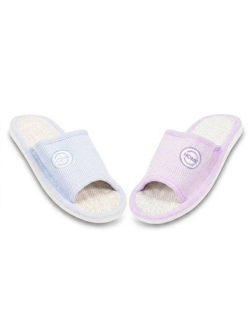 Zapatilla de casa Mule Mujer Pack 2 Pares Tela Gofrada Punta Abierta OZABI - Kiabi