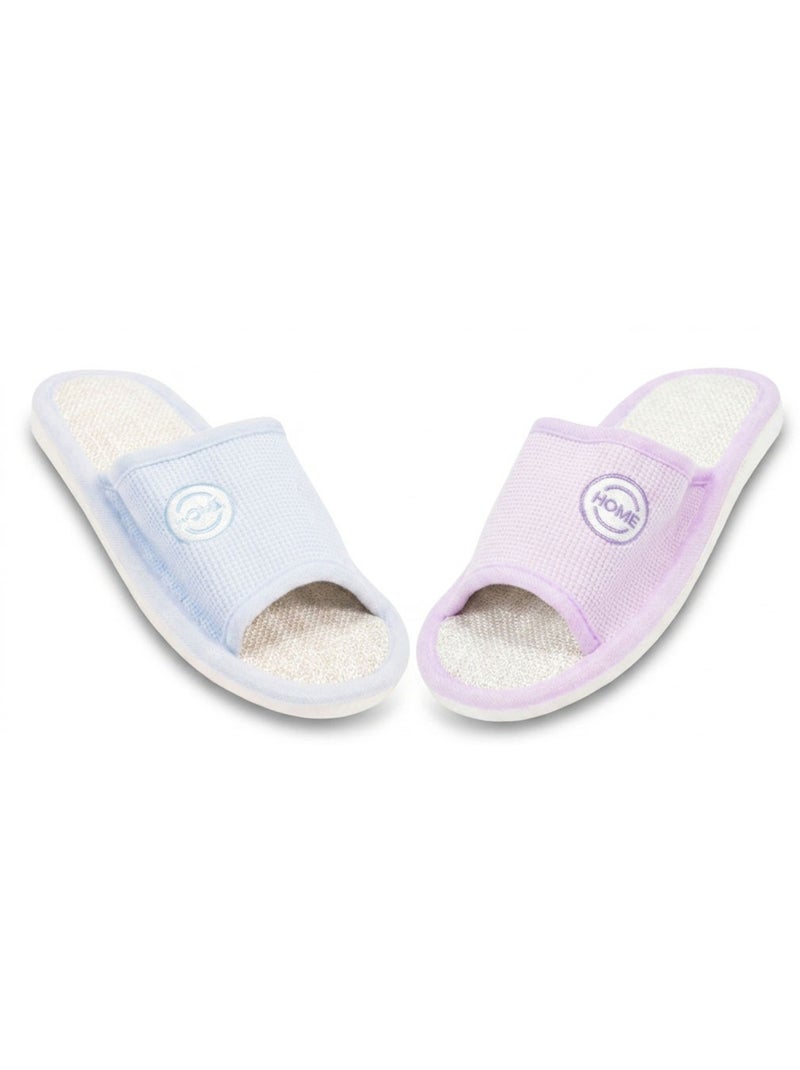 Zapatilla de casa Mule Mujer Pack 2 Pares Tela Gofrada Punta Abierta OZABI Blanco - Kiabi