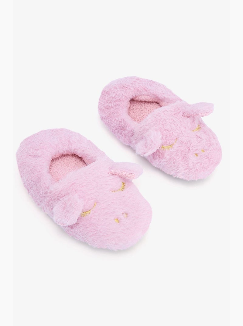 Zapatilla de casa niña con unicornio bordado penti Rosa almendra - Kiabi