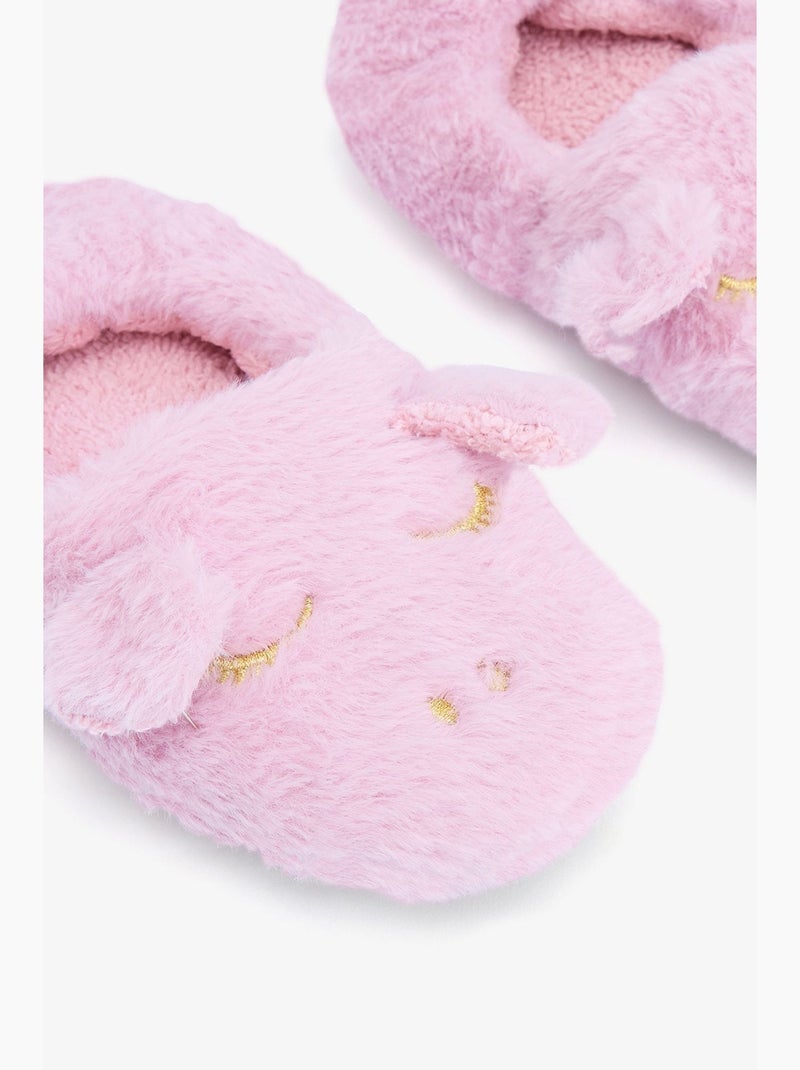 Zapatilla de casa niña con unicornio bordado penti Rosa almendra - Kiabi