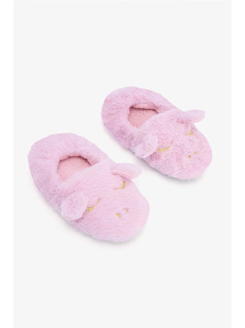 Zapatilla de casa niña con unicornio bordado penti Rosa almendra - Kiabi