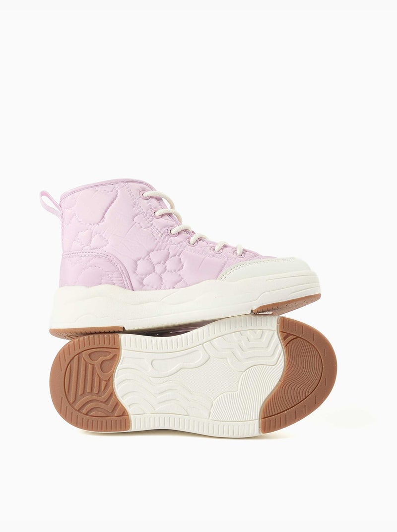 Zapatillas altas acolchadas con bordado floral Malva lila - Kiabi