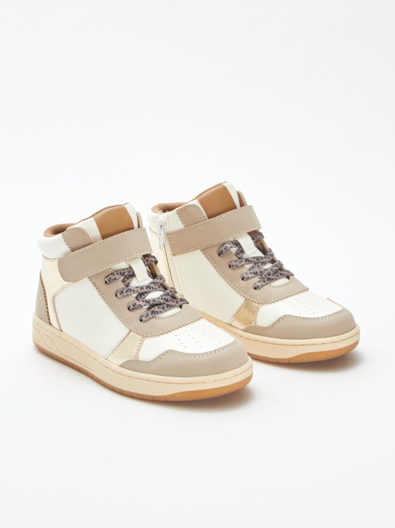 Zapatillas altas con velcro y cordones Beige - Kiabi