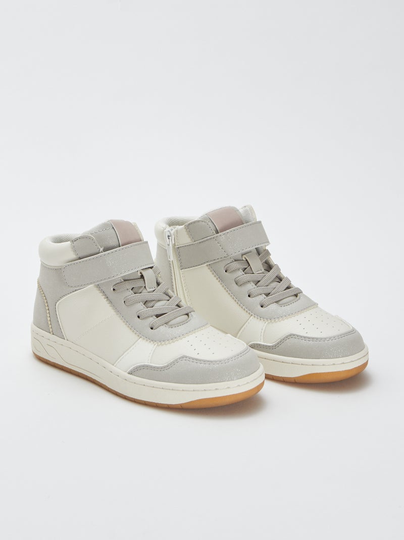 Zapatillas altas con velcro y cordones Gris - Kiabi