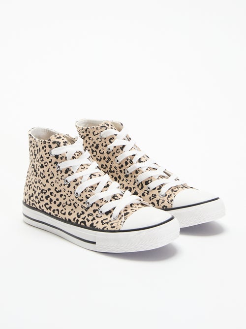 Zapatillas altas de lona con estampado de leopardo - Kiabi