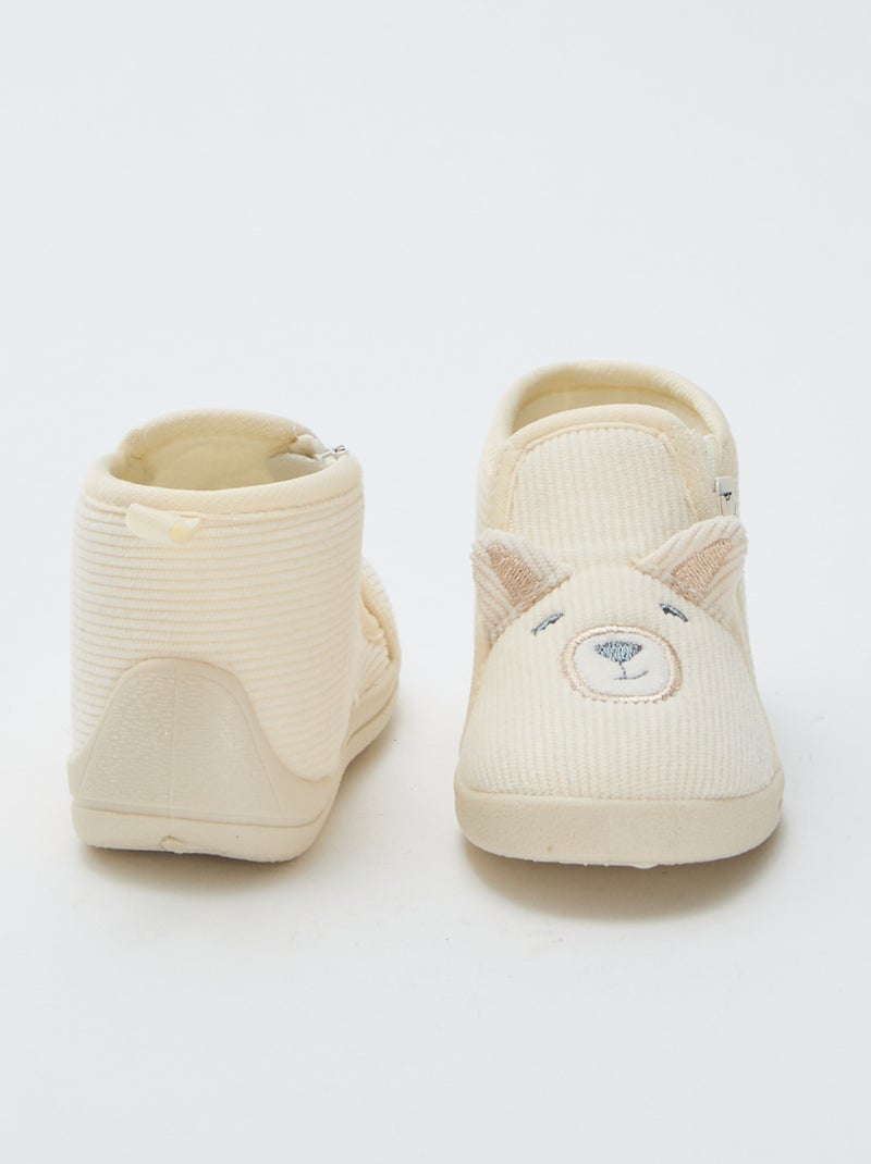 Zapatillas altas de pana con adorno de 'osito' Beige - Kiabi