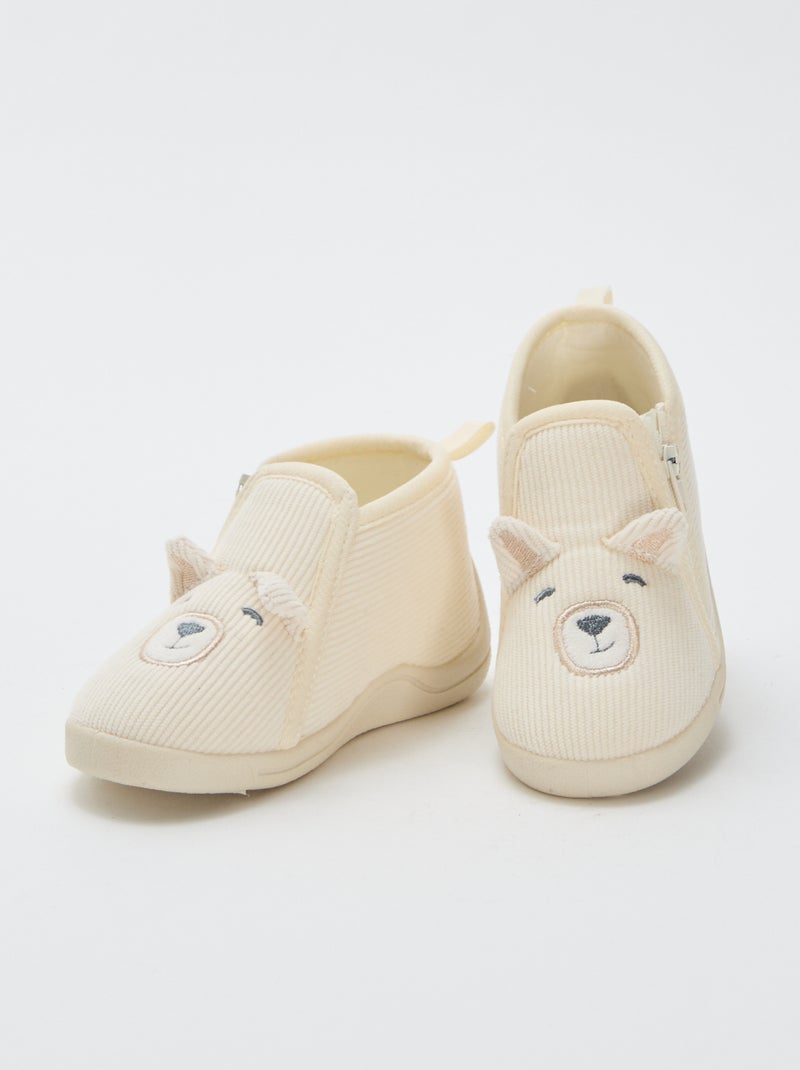 Zapatillas altas de pana con adorno de 'osito' Beige - Kiabi