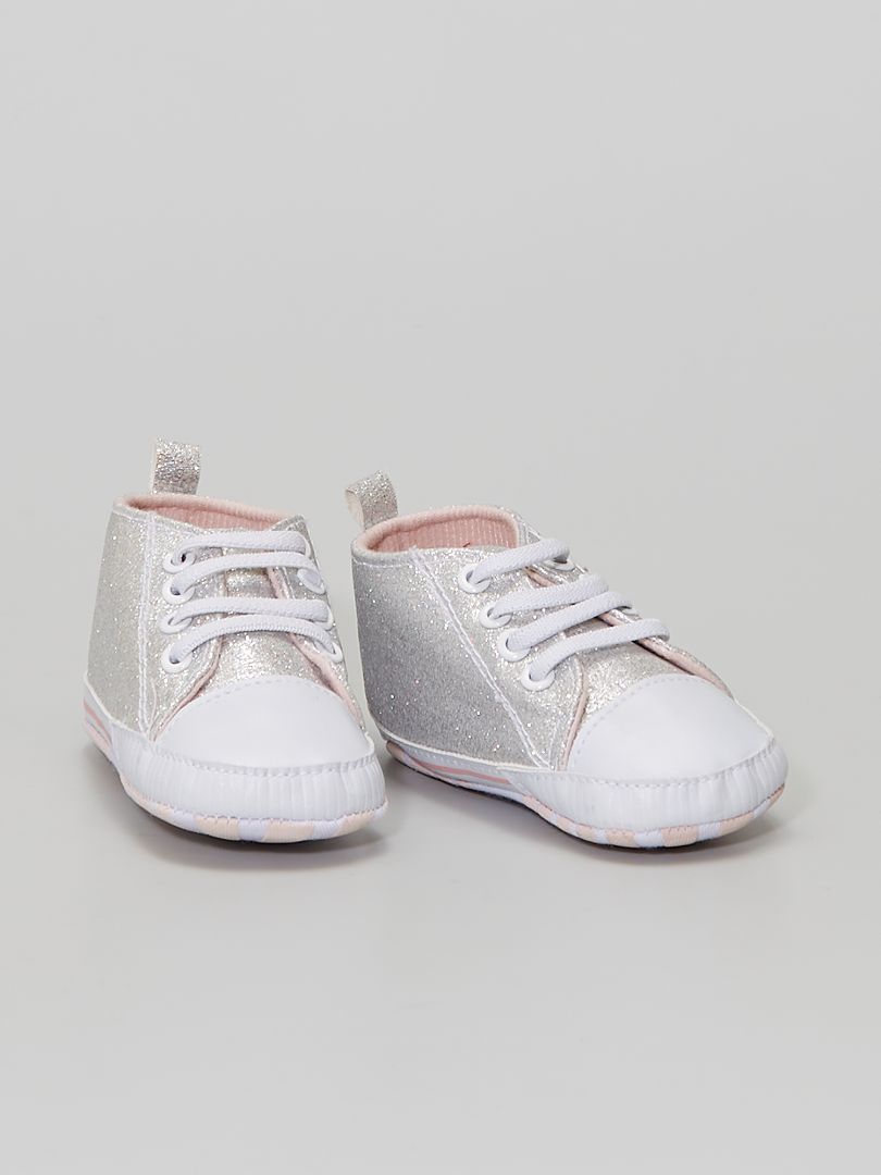 Zapatillas altas de tela con brillos plata - Kiabi